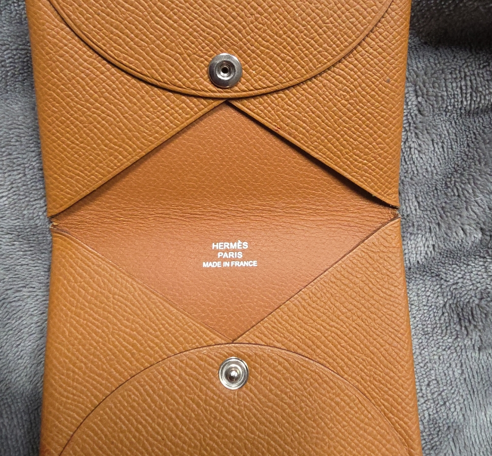 Hermès Cognac Epsom Leather Envelope Wallet Card Holder.